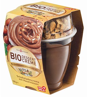 Ein Top-Cup-Produkt der Molkerei Biedermann: Bio-Dessert-Creme mit Haselnüssen