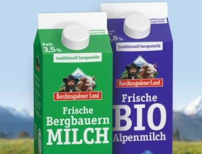 Die Frischmilch von Berchtesgadener Land wird in Tetra Pak-Getränkekartons verpackt
