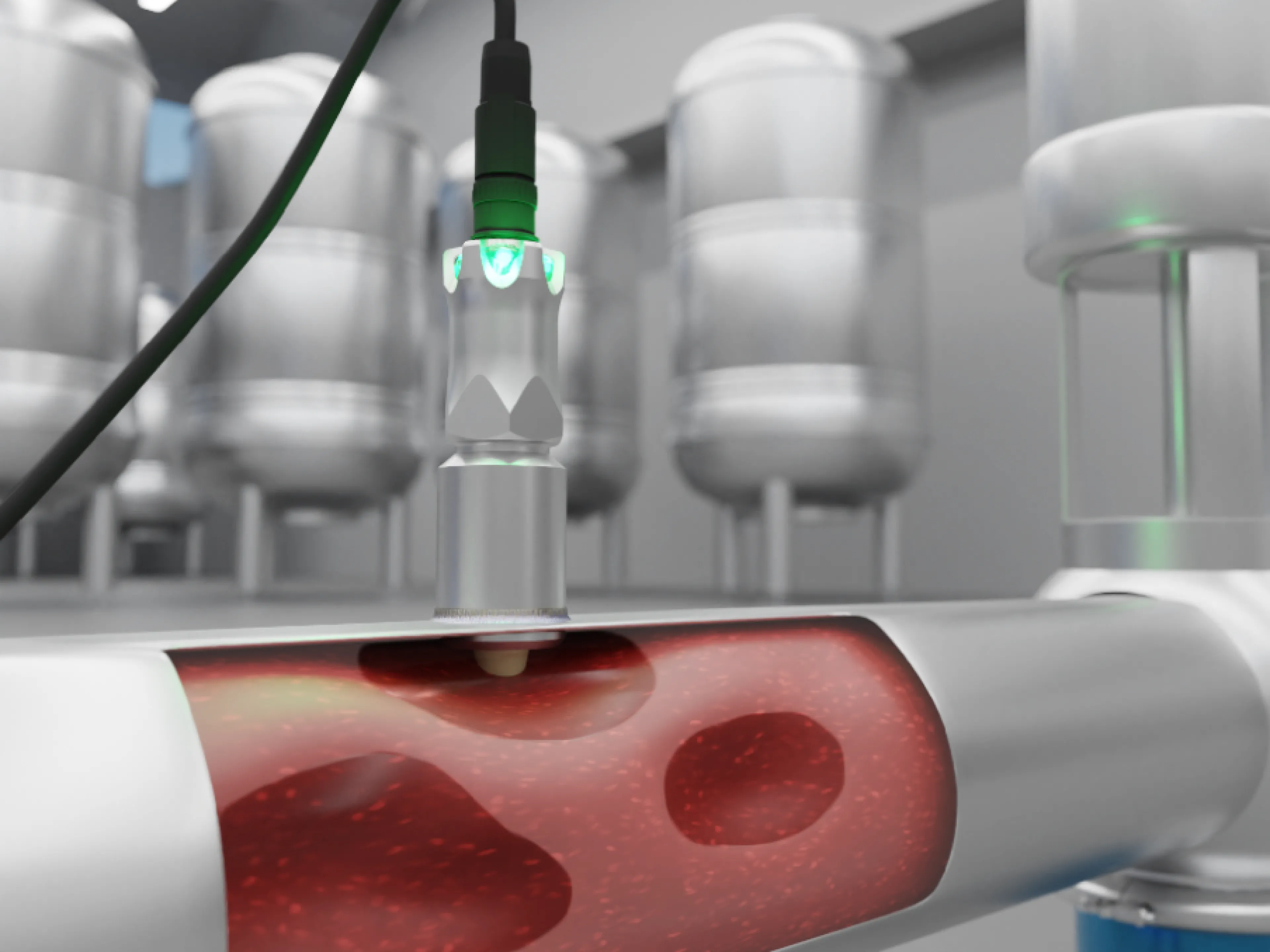 Dank des Analysesensors PAD20 zur Erkennung von Luft- und Gasblasen werden Lufteinschlüsse bei gefülltem Rohr zuverlässig detektiert. Bilder: Baumer Dank des Analysesensors PAD20 zur Erkennung von Luft- und Gasblasen werden Lufteinschlüsse bei gefülltem Rohr zuverlässig detektiert.