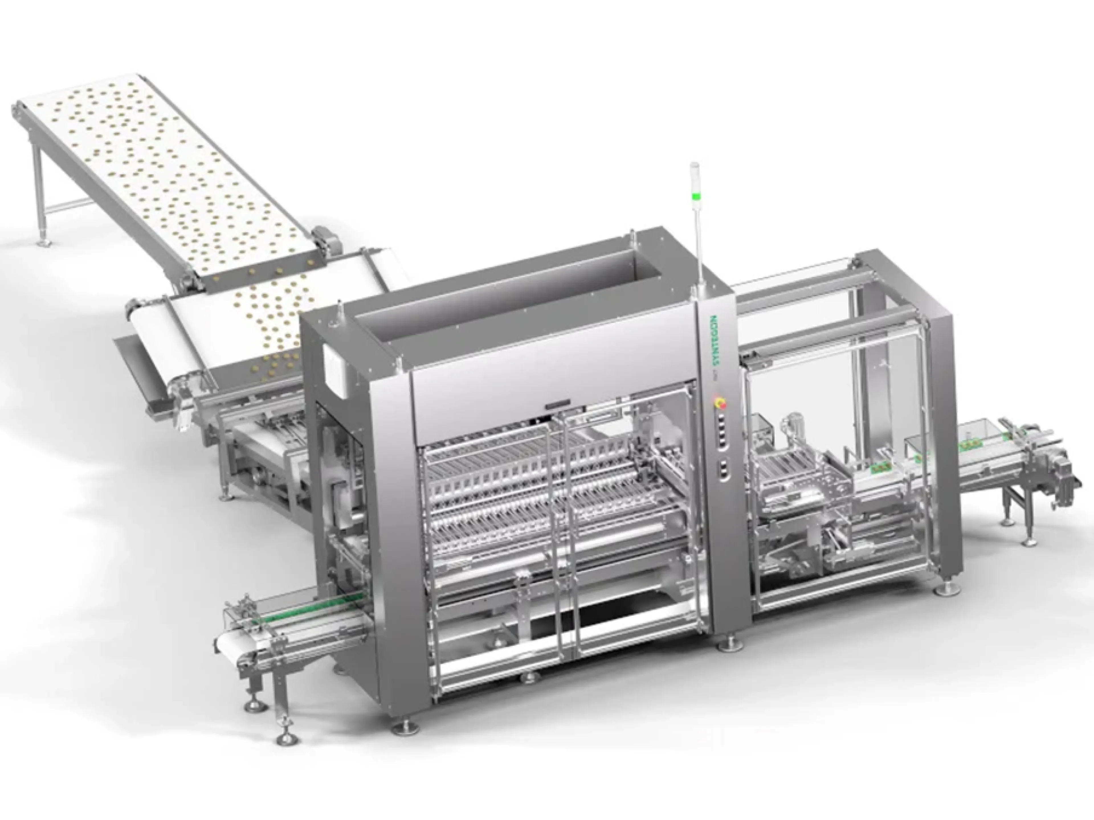 Der neue Syntegon-Zähleinleger gruppiert Kekse besonders schonend und platziert sie in Trays aus Karton oder Plastik oder in Flow Wrapper Zuführungen.