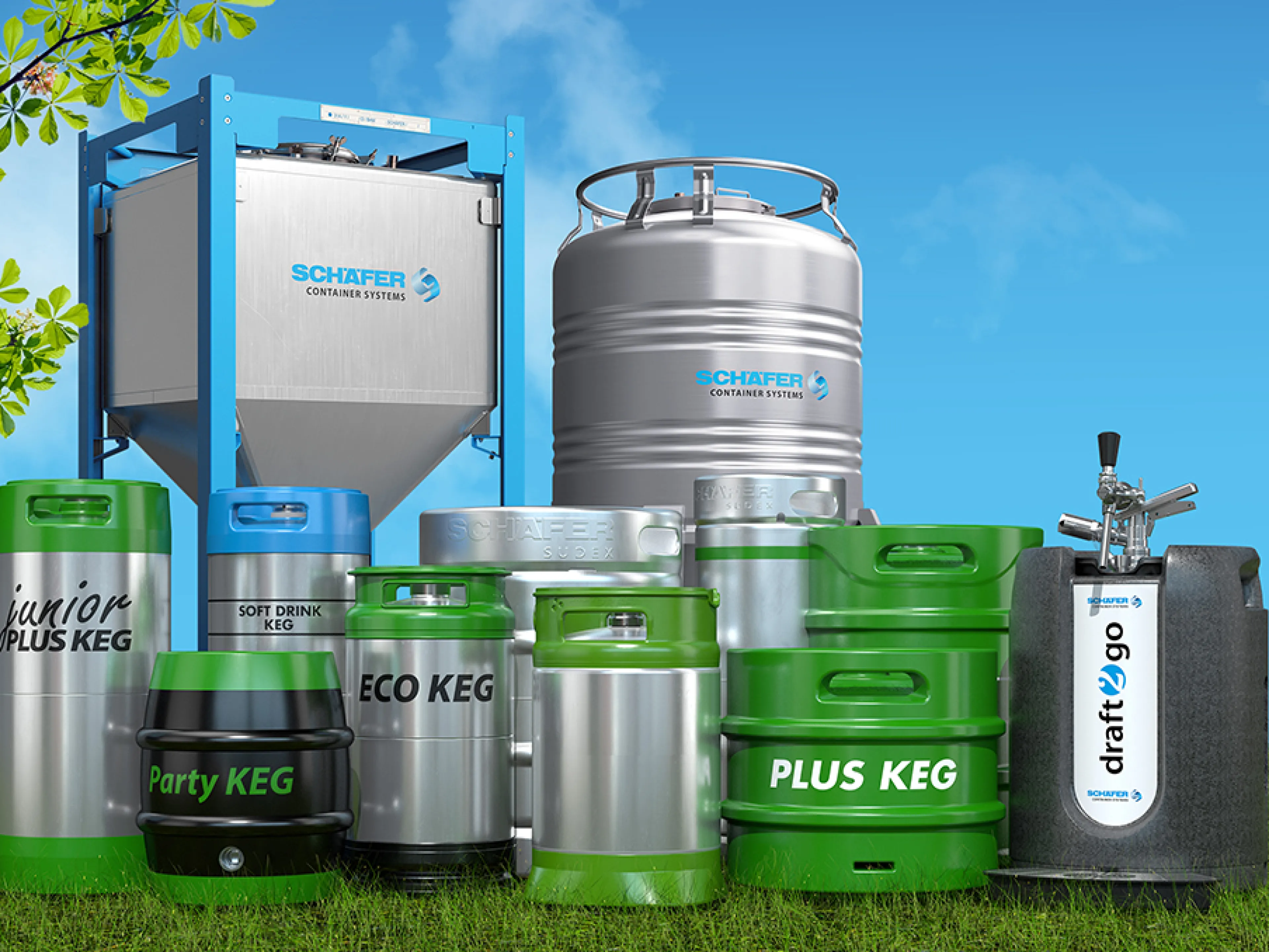 Edelstahl-KEGs, IBCs und mobile Ausschanklösungen von Schäfer für Mehrweg- und Kreislaufanwendungen in der Getränke- und Lebensmittelverarbeitung