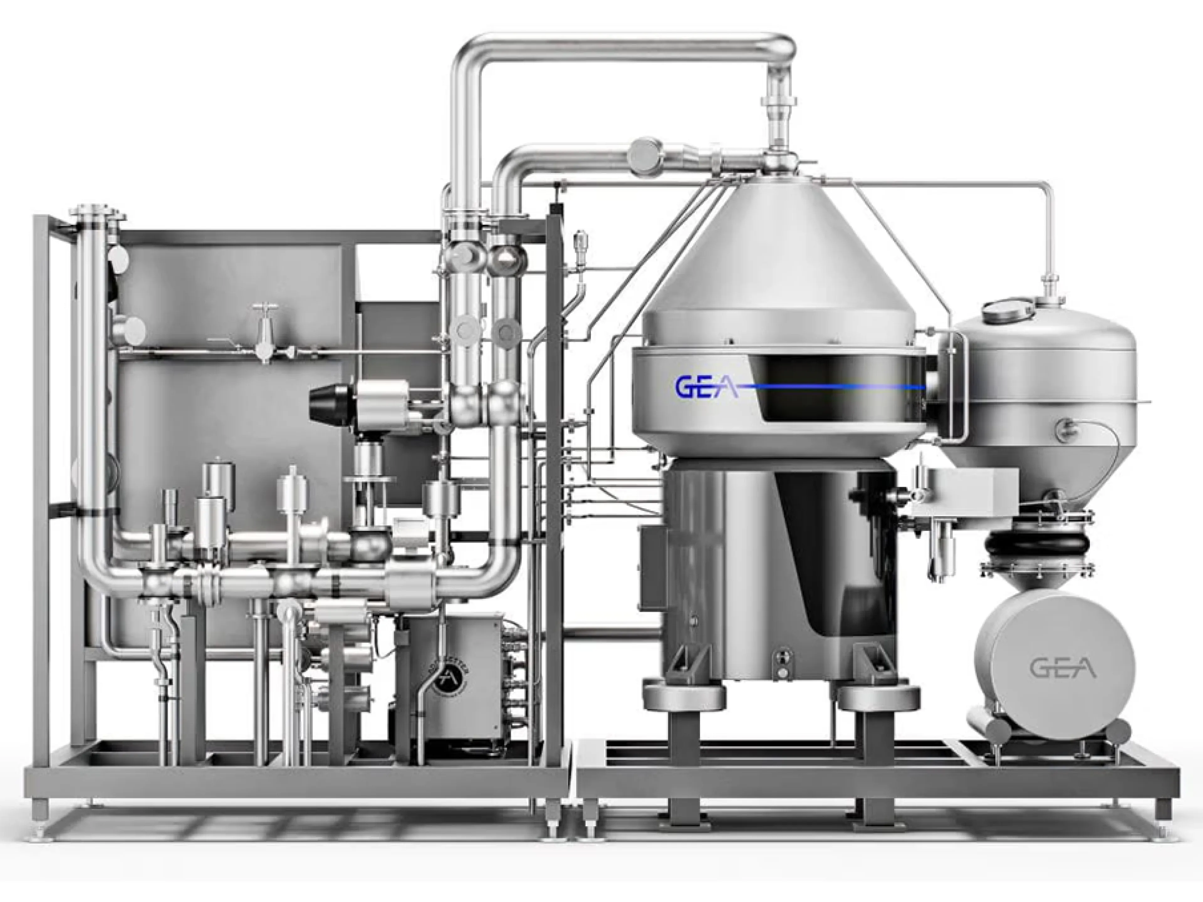 Separator „GEA GSI 260“ auf Skid mit integrierter Water Saving Unit: kompakte Plug-&-Play-Lösung, die nahezu vollständig Frischwasser spart und schnell in Betrieb geht
