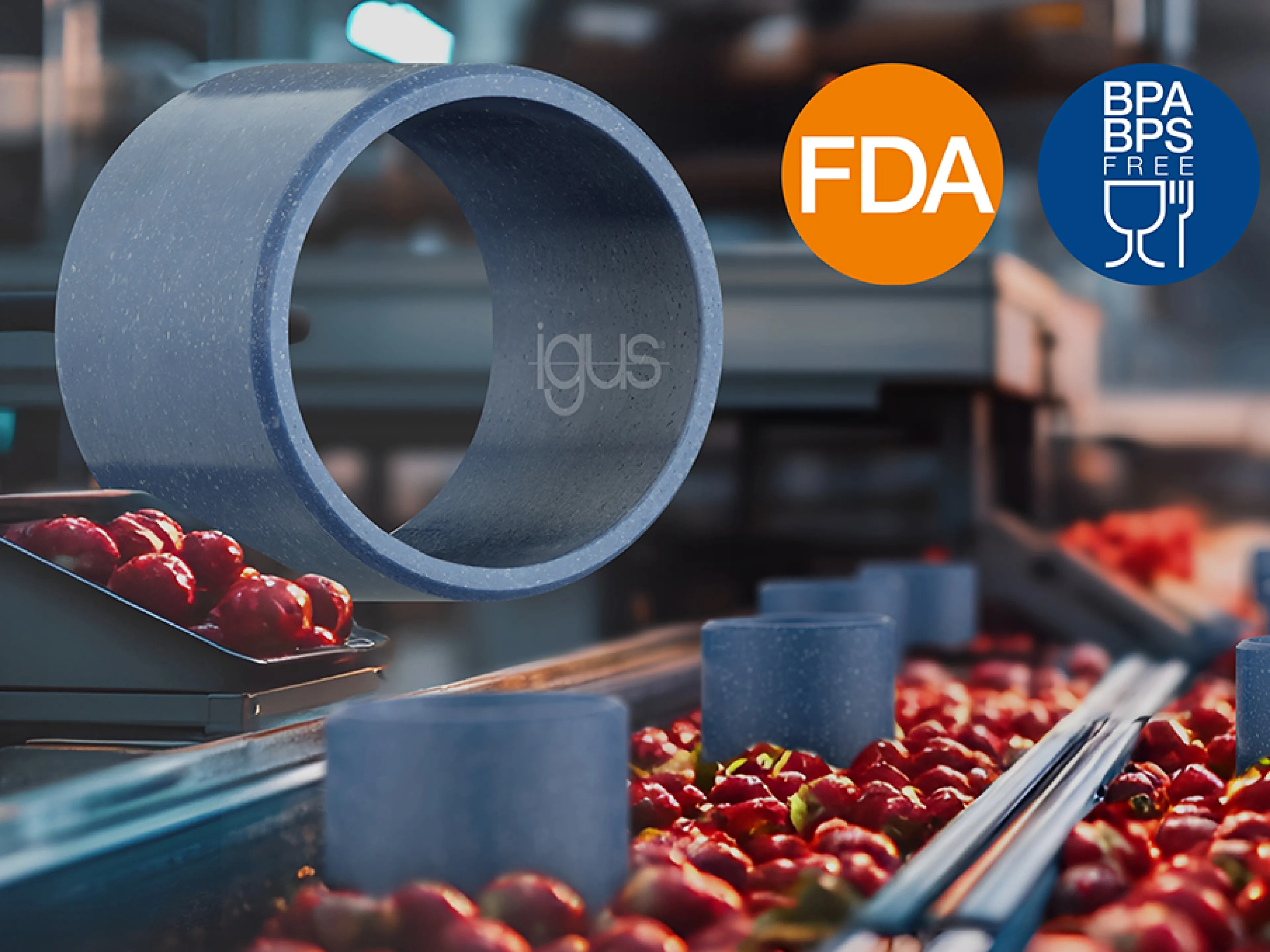 Schmierfreier Hochleistungskunststoff von Igus für Bisphenol-A-freie Komponenten für Lebensmittelmaschinen