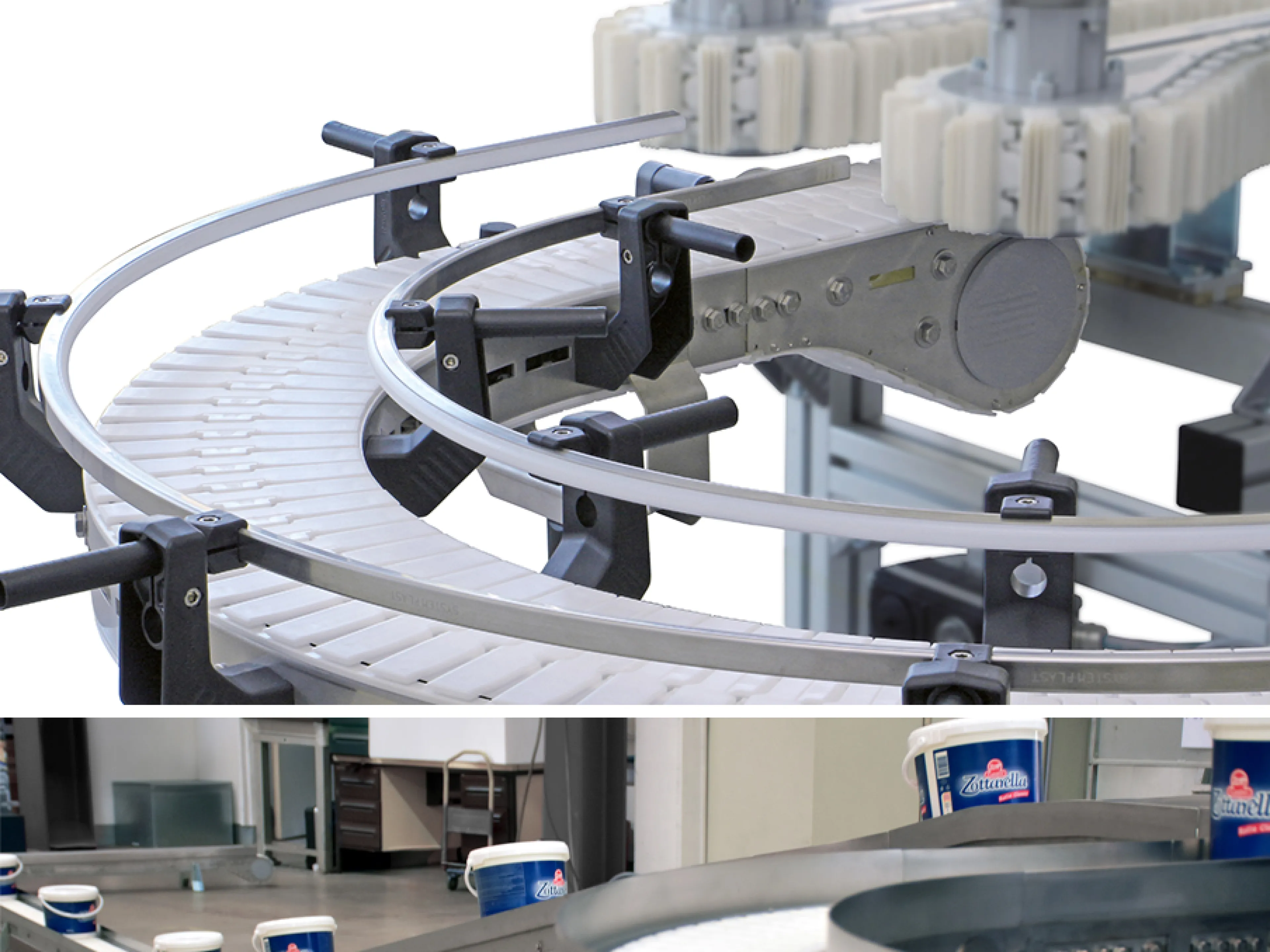 Für eine Förderstrecke für Mozzarella-Verpackungen verwendet Zott das Kettenfördersystem „VarioFlow plus“ von Bosch Rexroth mit Komponenten aus Edelstahl