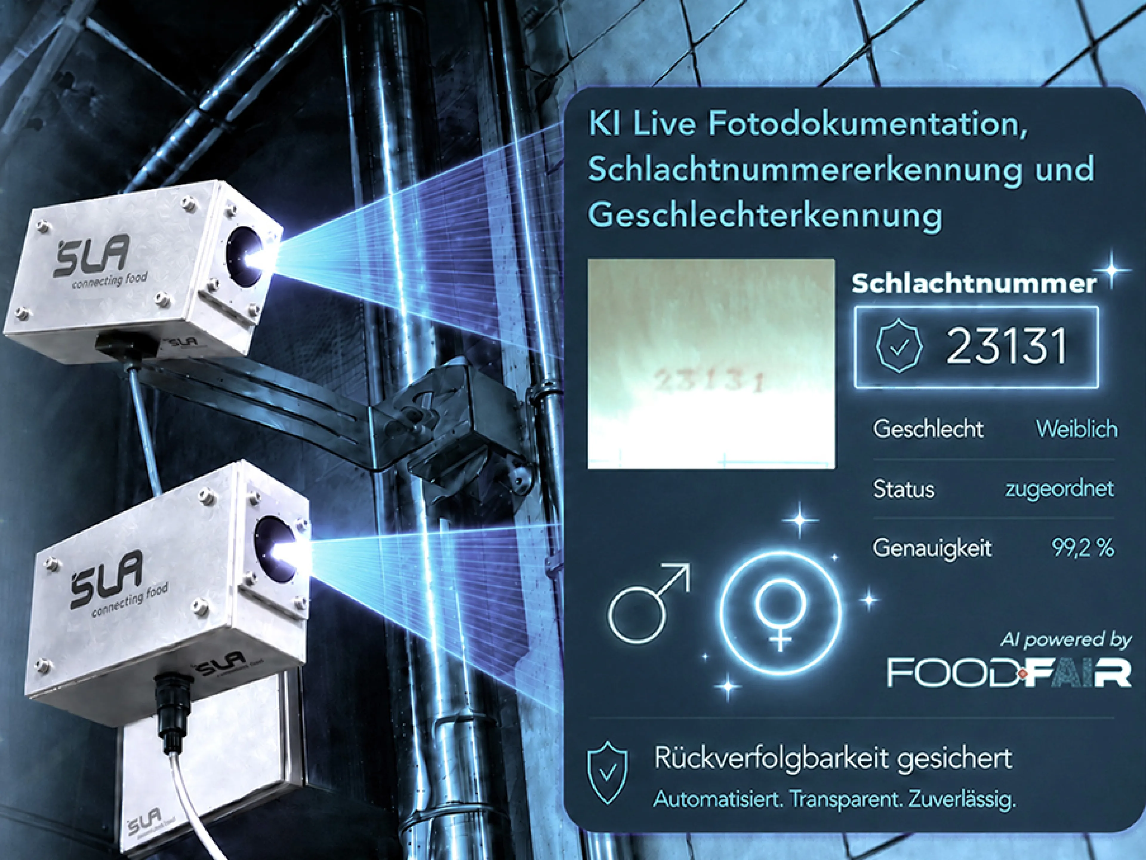 Durch den Einsatz von KI lässt sich bei Ulmer Fleisch die Zuordnung des Geschlechts der einzelnen Tiere automatisieren und die Rückverfolgbarkeit signifikant verbessern. Durch diese Unterstützung kann Fachpersonal bei wiederkehrenden Kontroll- und Erfassungsaufgaben entlastet werden