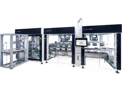 Das neue Vertikalmagazin, einbahniges Aufrichten und weniger Roboteraggregate bedeuten mehr Flexibilität und ein kostengünstiges Maschinendesign, Bild: Gerhard Schubert Verpackungsmaschine mit neuem Vertikalmagazin, einbahnigem Aufrichten und weniger Roboteraggregaten