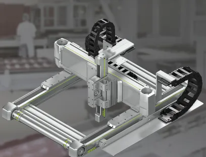 Lineare und rotative Antriebskomponenten wie modulare Achssysteme, die speziell für anspruchsvolle Umgebungsbedingungen in der Lebensmittel- und Getränkeindustrie ausgelegt sind