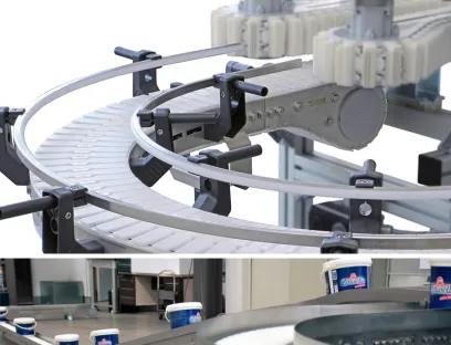 Für eine Förderstrecke für Mozzarella-Verpackungen verwendet Zott das Kettenfördersystem „VarioFlow plus“ von Bosch Rexroth mit Komponenten aus Edelstahl
