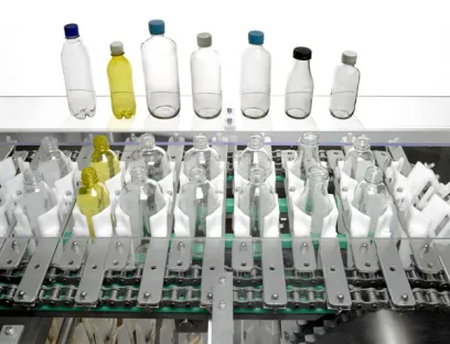Abfüllanlage für Produkte wie Milch, Joghurtdrinks, Fruchtsäften sowie karbonisierten Getränken in Glas- oder PET-Flaschen, Bild: H+E Packtec Abfüllanlage