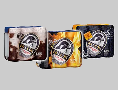 Preisgekrönte Druckkompetenz: In Zusammenarbeit mit Marvaco realisierte RKW Finland das brillante Multipack-Verpackungsdesign für die Biersorte „Falcon BBQ“ von Carlsberg, Bild: © Marvaco Oy / RKW SE Verpackung