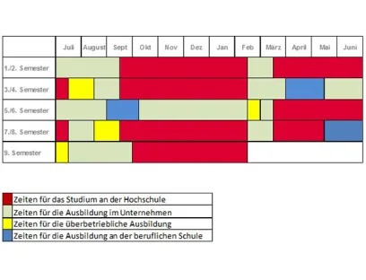 Ablauf des Dualen Studiums Lebensmitteltechnologie in Verbindung mit der Berufsausbildung zum/ zur Milchtechnologen/in, Bild: Hochschule Neubrandenburg Infografik Dualer Studiengang