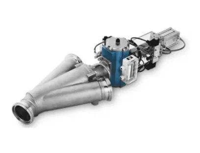 Die WYK-Zweiwegeweiche von Coperion eignet sich besonders für die Förderung hygienischer und schwer zu verarbeitender Pulver, wie etwa Molkepulver, Laktose, Trockenmilchpulver und Babynahrung, Bild: Coperion WYK-Zweiwegeweiche von Coperion