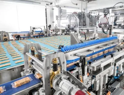 An einem Flowpacker mit flexibler Quersiegelung demonstriert Schubert, wie verschiedene recycelbare Folien auf derselben Anlage genutzt werden können, Bild: Gerhard Schubert An einem Flowpacker mit flexibler Quersiegelung demonstriert Schubert, wie verschiedene recycelbare Folien auf derselben Anlage genutzt werden können