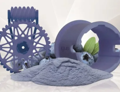 Der nach FDA sowie EU 10/2011 lebensmittelechte Lasersinter-Werkstoff Iglidur „i6“ ist nun auch in blau verfügbar