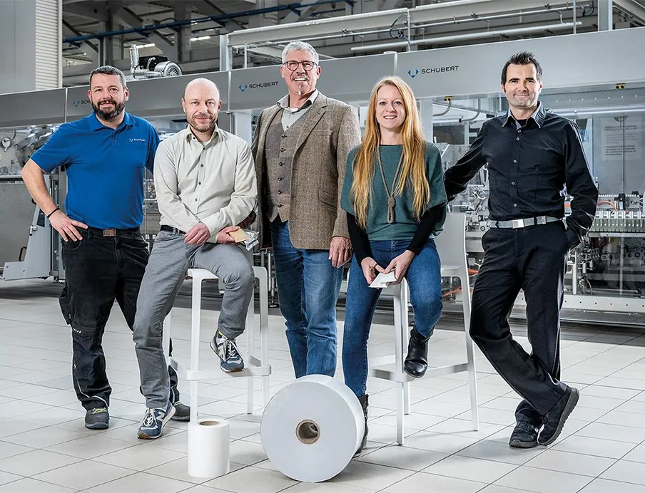 Das Spezialisten-Team der Schubert-Verpackungsberatung (v.l.n.r.): Pascal Kurz, Stefan Horvath, Michael Graf, Laura Gascho, Valentin Köhler