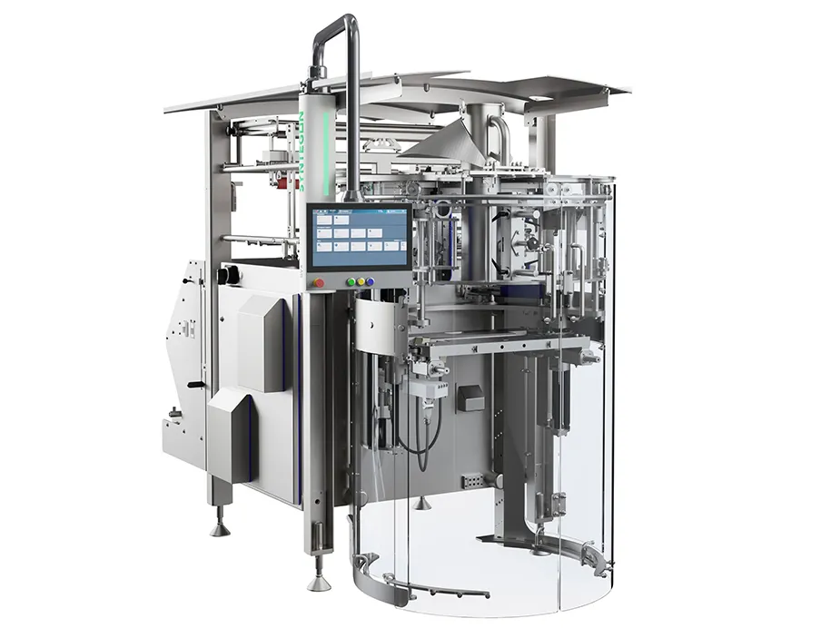 Vertikale Verpackungsmaschine verarbeitet bis zu 300 Beutel pro Minute auf kompakter Stellfläche, Bild: Syntegon Vertikale Verpackungsmaschine SVX von Syntegon verarbeitet bis zu 300 Beutel pro Minute auf kompakter Stellfläche