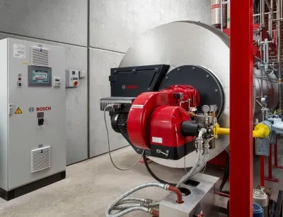 Der moderne Dampfkessel bei Altmühltaler Mineralbrunnen GmbH. Über die Kesselsteuerung BCO steht die neue Funktion Condition Monitoring basic zur Verfügung, Bild: Bosch Industriekessel Dampfkessel bei Altmühltaler Mineralbrunnen